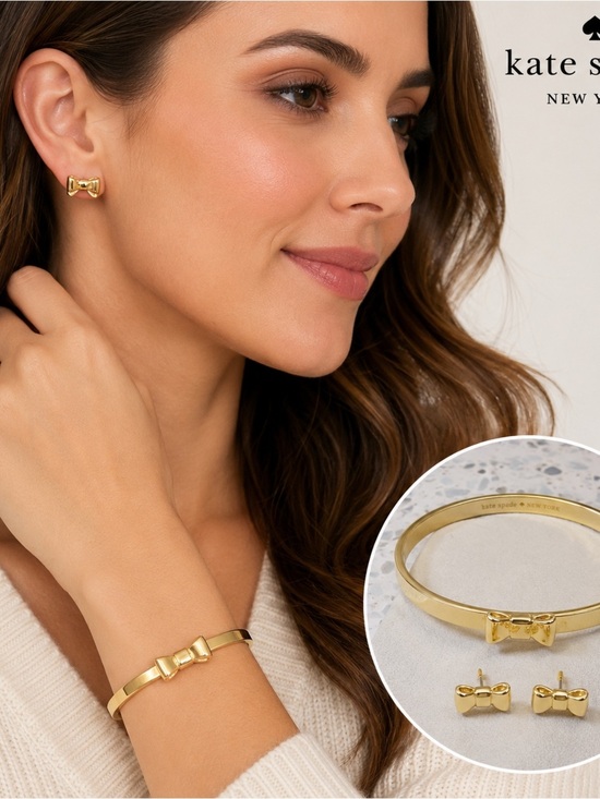 kate spade Jewelry - Kate Spade New York Gold Bow Bangle Bracelet & Stud Earrings Set